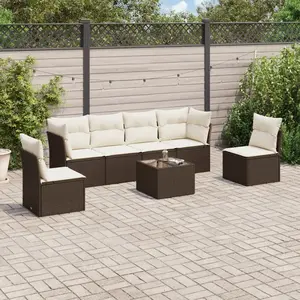 vidaXL - 7-delige - Loungeset - met - kussens - poly - rattan - bruin pas cher