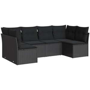 vidaXL Salon de jardin 6 pcs avec coussins noir résine tressée pas cher
