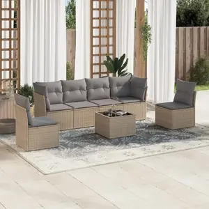 vidaXL Salon de jardin avec coussins 7 pcs beige résine tressée pas cher