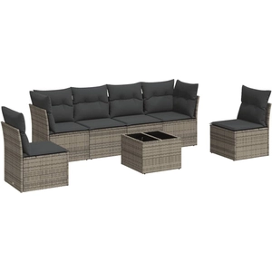 vidaXL Salon de jardin avec coussins 7 pcs gris résine tressée pas cher