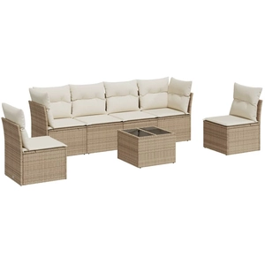 vidaXL Salon de jardin avec coussins 6 pcs beige résine tressée pas cher
