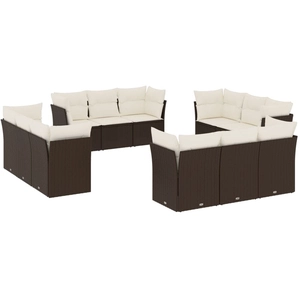 vidaXL Salon de jardin avec coussins 12 pcs marron résine tressée pas cher