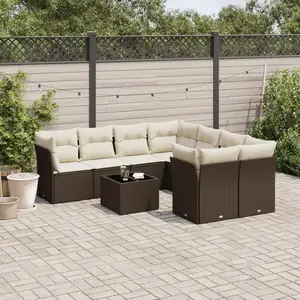 vidaXL - 9-delige - Loungeset - met - kussens - poly - rattan - bruin pas cher