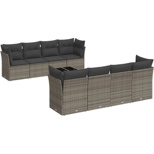 vidaXL Salon de jardin 9 pcs avec coussins gris résine tressée pas cher