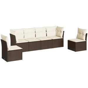 vidaXL Salon de jardin avec coussins 6 pcs marron résine tressée pas cher