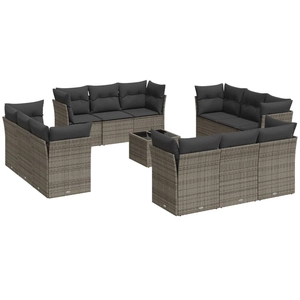 vidaXL Salon de jardin avec coussins 13 pcs gris résine tressée pas cher