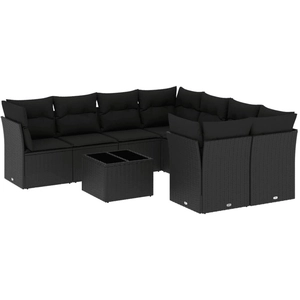 vidaXL Salon de jardin 9 pcs avec coussins noir résine tressée pas cher