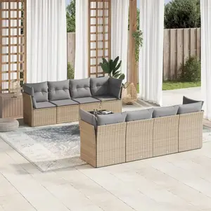 vidaXL Salon de jardin avec coussins 9 pcs beige résine tressée pas cher