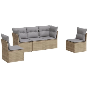 vidaXL Salon de jardin avec coussins 5 pcs beige résine tressée pas cher