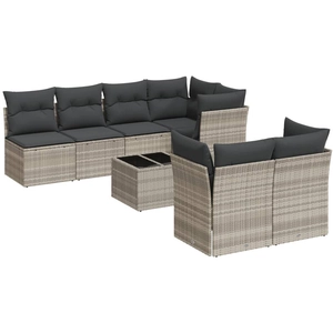 vidaXL Salon de jardin 8 pcs avec coussins gris clair résine tressée pas cher