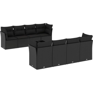 vidaXL Salon de jardin 9 pcs avec coussins noir résine tressée pas cher