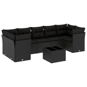 vidaXL Salon de jardin 8 pcs avec coussins noir résine tressée pas cher