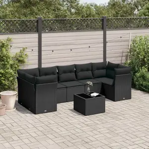 vidaXL Salon de jardin 8 pcs avec coussins noir résine tressée pas cher
