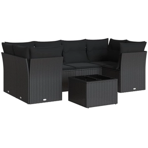 vidaXL Salon de jardin 7 pcs avec coussins noir résine tressée pas cher