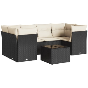 vidaXL Salon de jardin 7 pcs avec coussins noir résine tressée pas cher