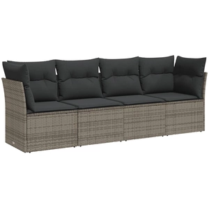 vidaXL Salon de jardin 4 pcs avec coussins gris résine tressée pas cher