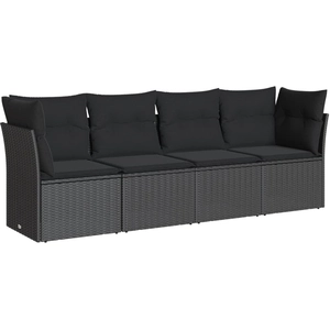 vidaXL Salon de jardin 4 pcs avec coussins noir résine tressée pas cher