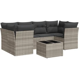 vidaXL Salon de jardin avec coussins 7 pcs gris clair résine tressée pas cher