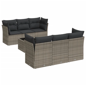 vidaXL Salon de jardin avec coussins 7 pcs gris résine tressée pas cher