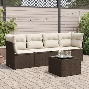 vidaXL - 5-delige - Loungeset - met - kussens - poly - rattan - bruin pas cher