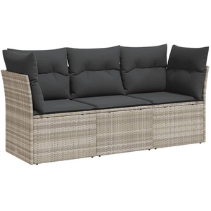 vidaXL Salon de jardin avec coussins 3 pcs gris clair résine tressée pas cher