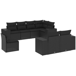 vidaXL Salon de jardin 9 pcs avec coussins noir résine tressée pas cher
