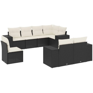 vidaXL Salon de jardin 8 pcs avec coussins noir résine tressée pas cher