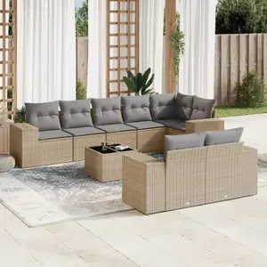 vidaXL Salon de jardin avec coussins 9 pcs beige résine tressée pas cher