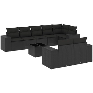 vidaXL Salon de jardin 8 pcs avec coussins noir résine tressée pas cher