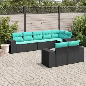vidaXL Vidaxl Salon De Jardin 8 Pcs Avec Coussins Noir Résine Tressée pas cher