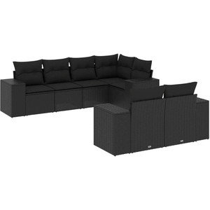 vidaXL Salon de jardin 7 pcs avec coussins noir résine tressée pas cher