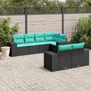 vidaXL Vidaxl Salon De Jardin 7 Pcs Avec Coussins Noir Résine Tressée pas cher