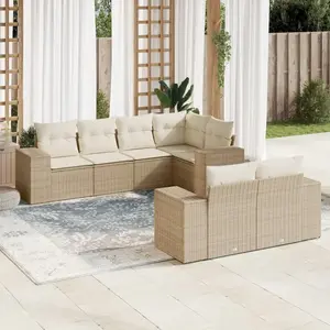 vidaXL Salon de jardin avec coussins 7 pcs beige résine tressée pas cher