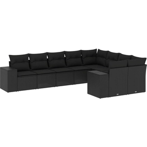 vidaXL Salon de jardin 10 pcs avec coussins noir résine tressée pas cher