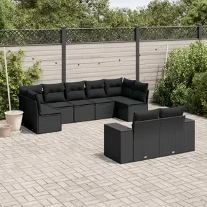 vidaXL Salon de jardin 9 pcs avec coussins noir résine tressée pas cher