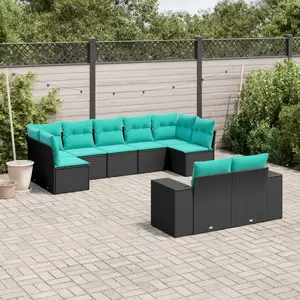 vidaXL Vidaxl Salon De Jardin 9 Pcs Avec Coussins Noir Résine Tressée pas cher