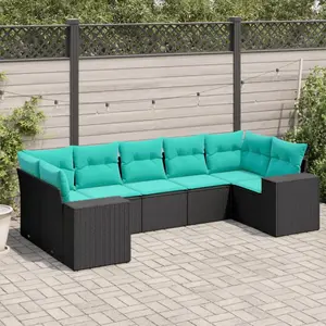 vidaXL Vidaxl Salon De Jardin 7 Pcs Avec Coussins Noir Résine Tressée pas cher