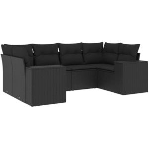 vidaXL Salon de jardin 6 pcs avec coussins noir résine tressée pas cher