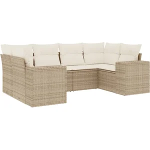 vidaXL Salon de jardin avec coussins 6 pcs beige résine tressée pas cher