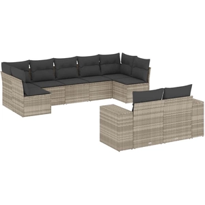 vidaXL Salon de jardin 9 pcs avec coussins gris clair résine tressée pas cher