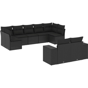 vidaXL Salon de jardin 10 pcs avec coussins noir résine tressée pas cher