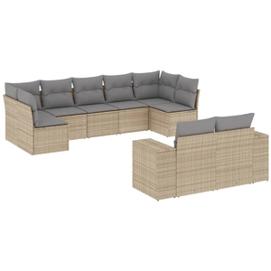 vidaXL Salon de jardin avec coussins 9 pcs beige résine tressée pas cher