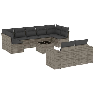 vidaXL Salon de jardin 9 pcs avec coussins gris résine tressée pas cher