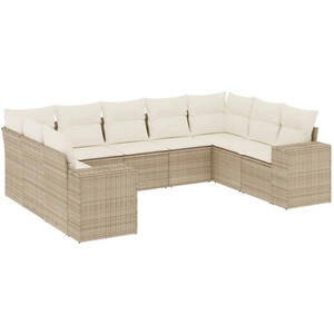 vidaXL Salon de jardin avec coussins 9 pcs beige résine tressée pas cher