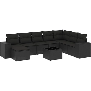 vidaXL Salon de jardin 9 pcs avec coussins noir résine tressée pas cher