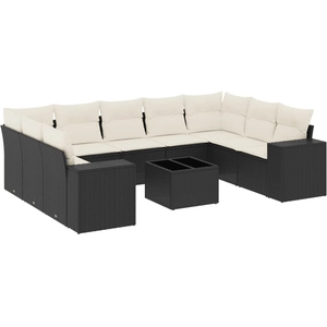 vidaXL Salon de jardin 10 pcs avec coussins noir résine tressée pas cher