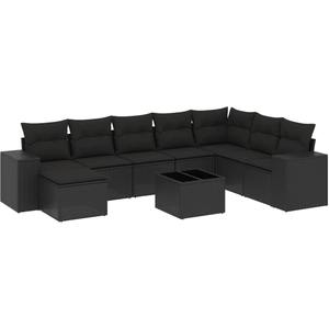 vidaXL Salon de jardin 8 pcs avec coussins noir résine tressée pas cher