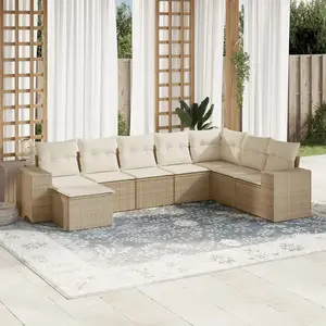 vidaXL Salon de jardin avec coussins 8 pcs beige résine tressée pas cher