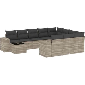 vidaXL Salon de jardin 11 pcs avec coussins gris clair résine tressée pas cher