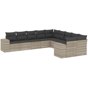 vidaXL Salon de jardin avec coussins 10 pcs gris clair résine tressée pas cher